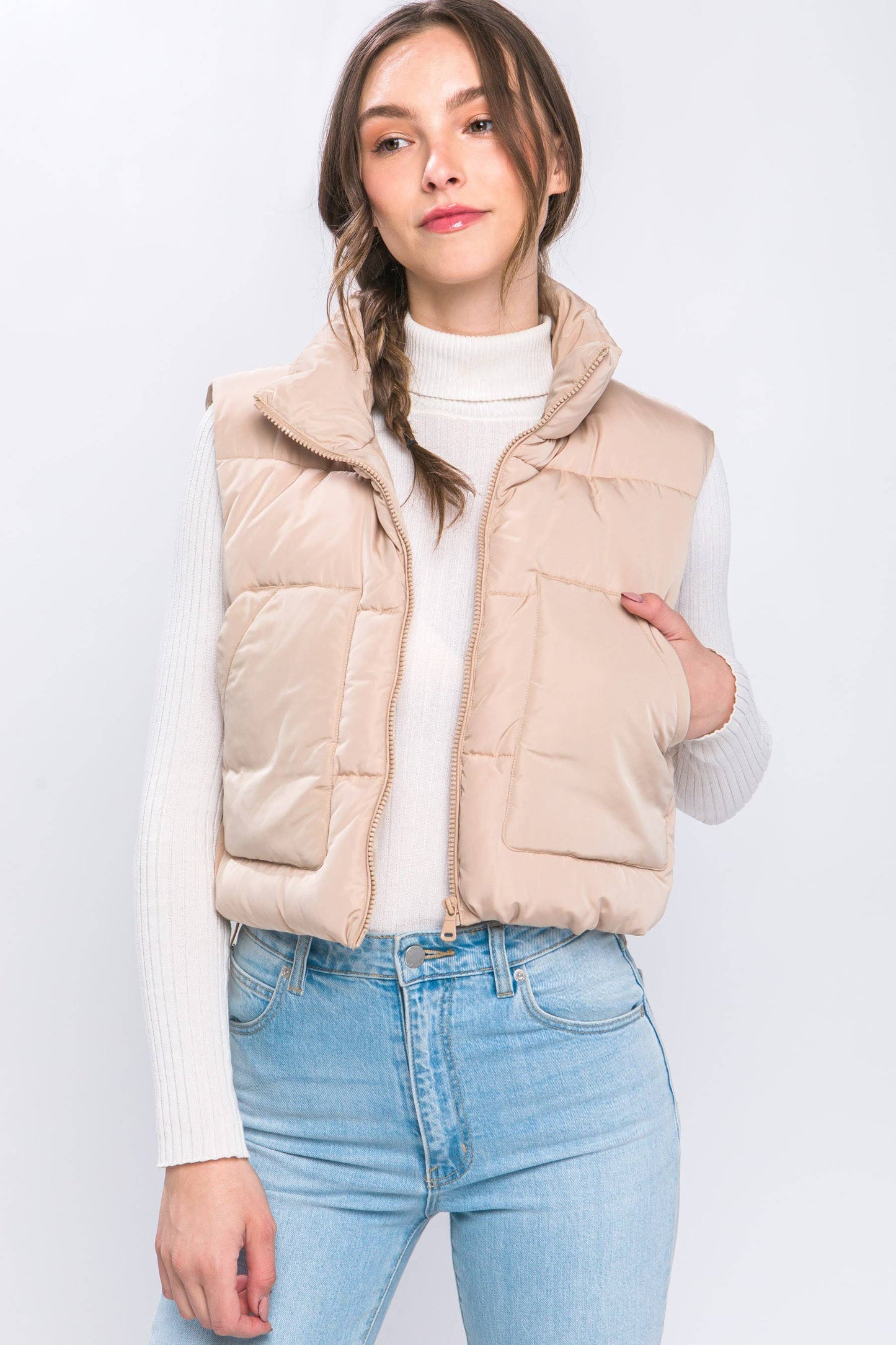 Puffer Vest With Pockets- Fuchsia