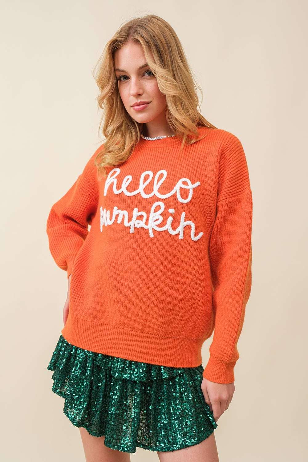 Pumpkin Letter Sweater- Burnt Orange
