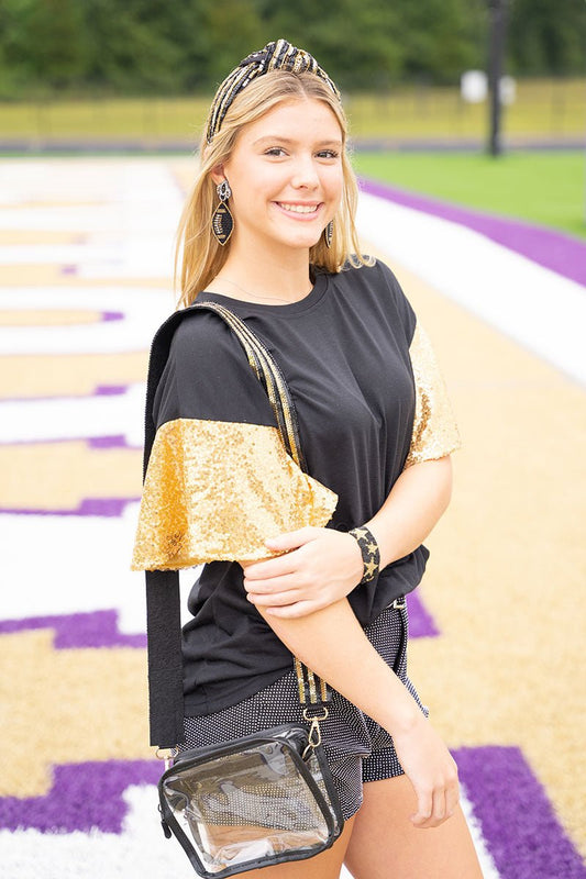 Winning Season Black and Gold Sequin Sleeve Shirt