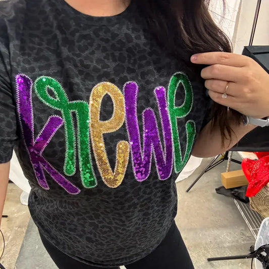Mardi Gras Krewe Real Sequins Short Sleeve Tee