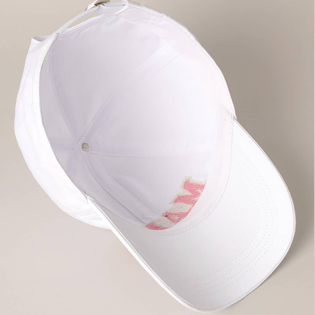 MAMA Chenille Letter Patch Cotton Baseball Cap- Hot Pink