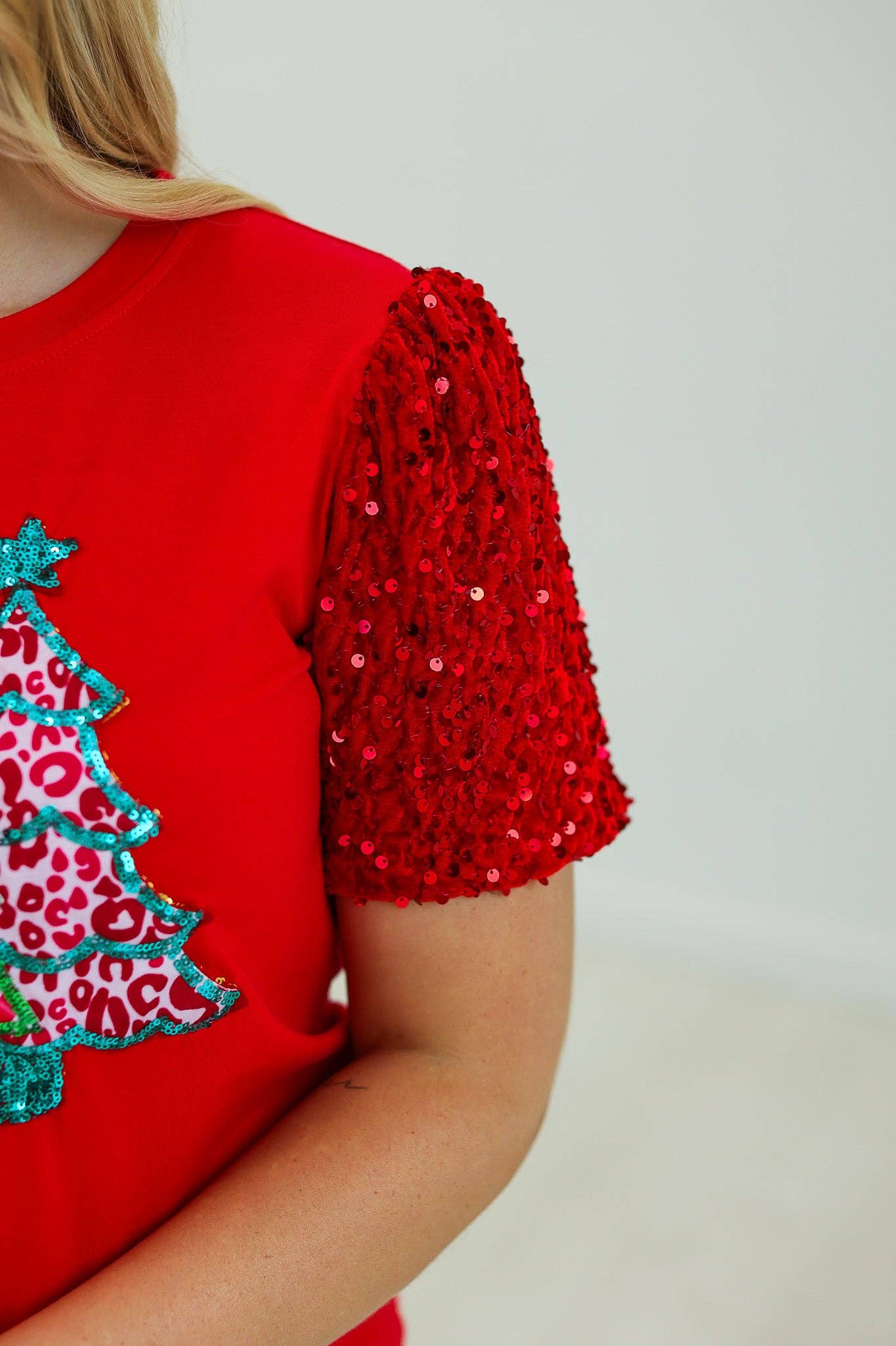 Christmas Tree Patch Top- Red