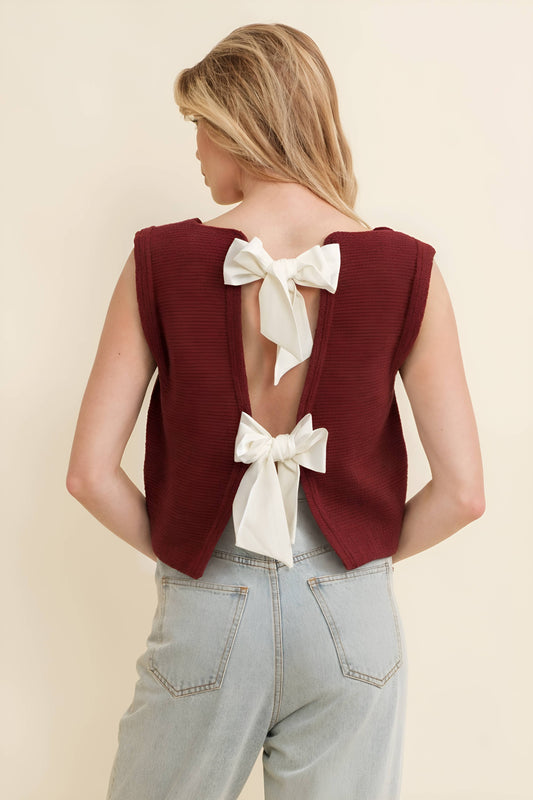 Back Bow Tie Sleeveless Sweater