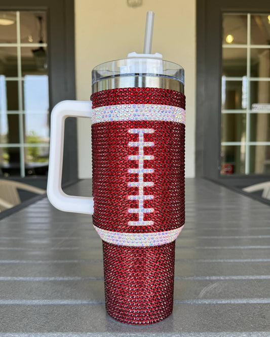 40oz Crystal Burgundy Football Tumbler