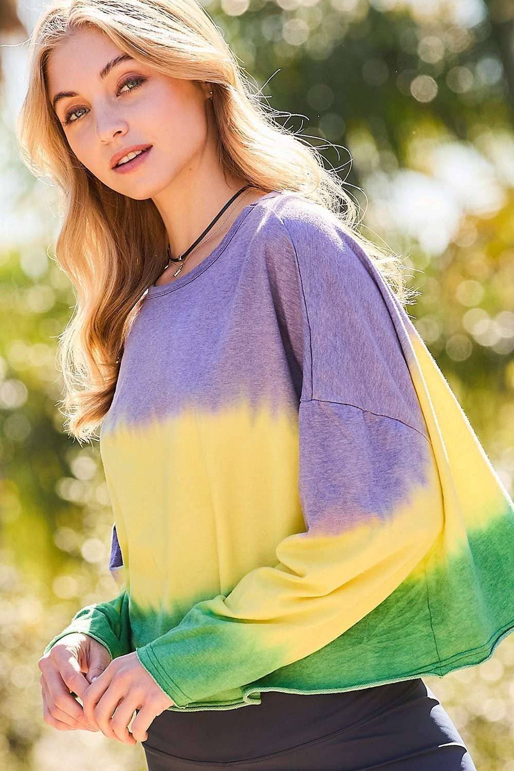 Wrinkled Look Fabric Long Sleeve Side Slit Top