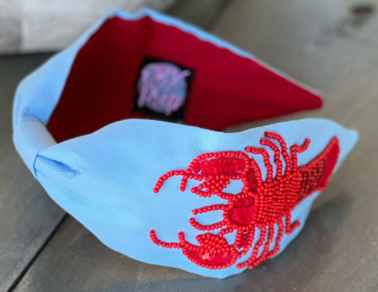 Lobster Seed Beaded Light Blue Turban Headband