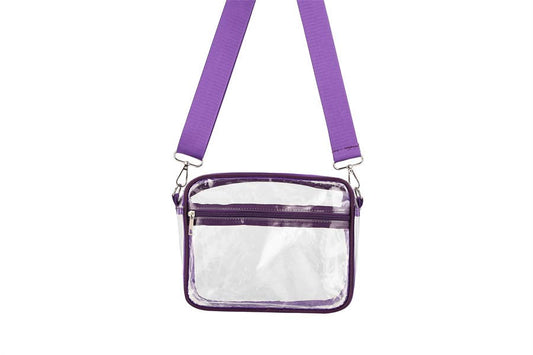 Ladies Clear See Thru Crossbody Fashion Handbag- Purple