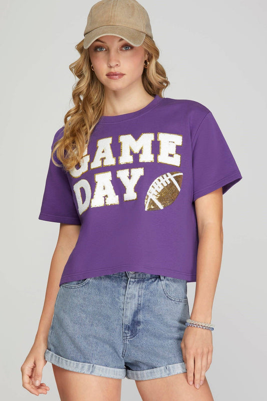 Game Day Football Patch Top- Purple