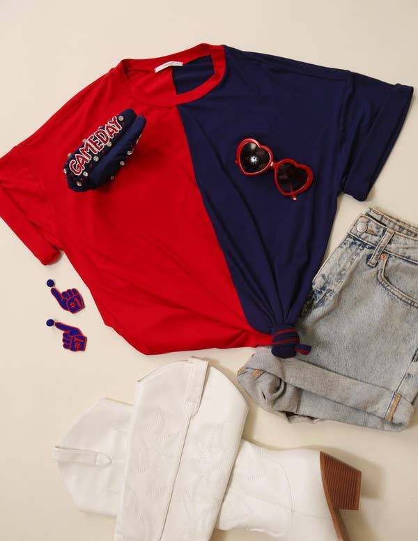 Game Day Multi Color Knit Top- Royal & White