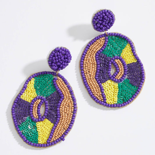 Mardi Gras King Cake Seed Beads Earring