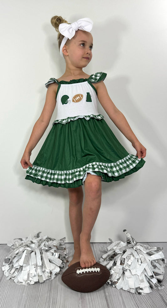 Team Spirit Girls Dress- Green Embroidery