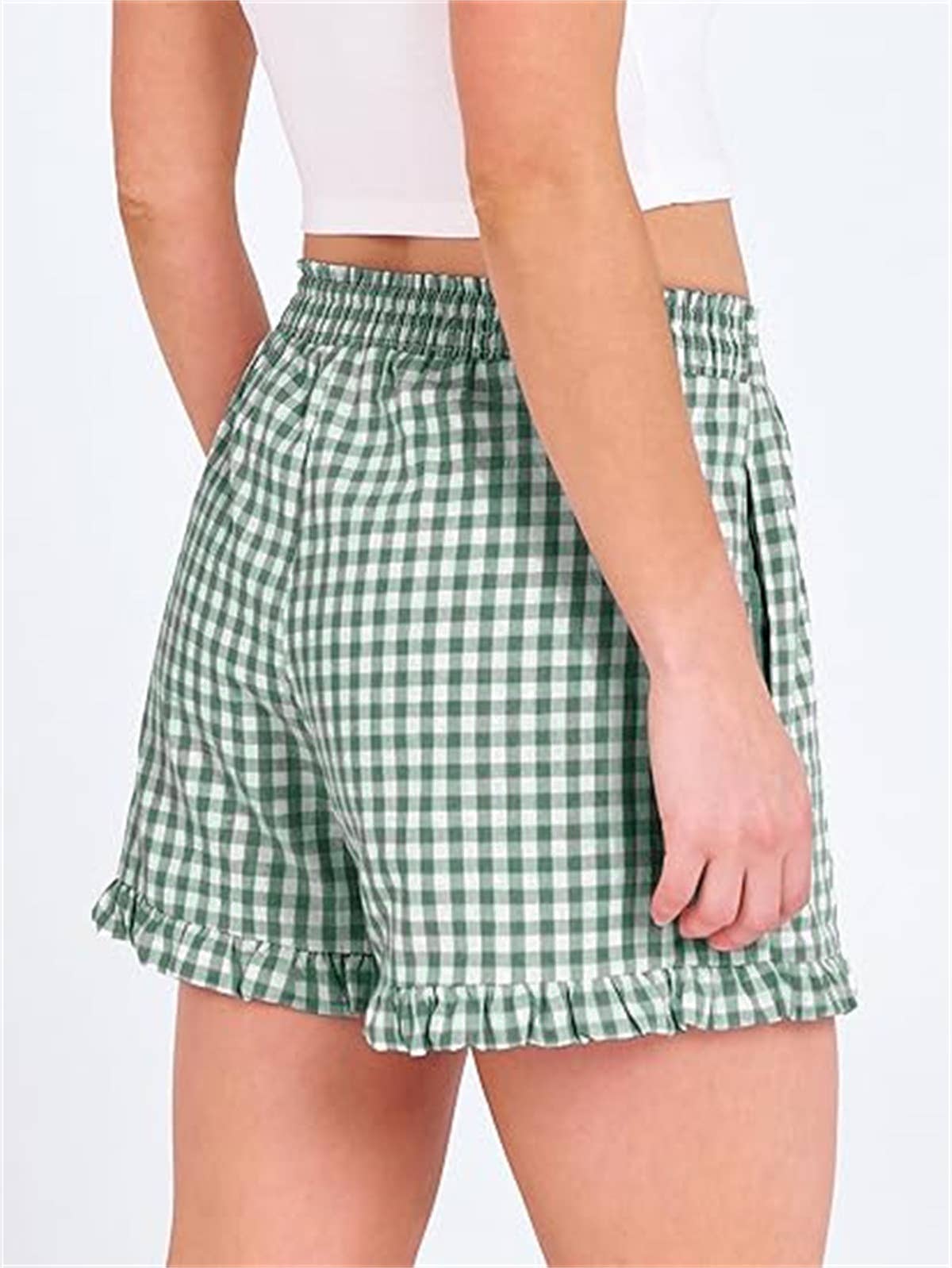 Red Check Print Ruffle Shorts