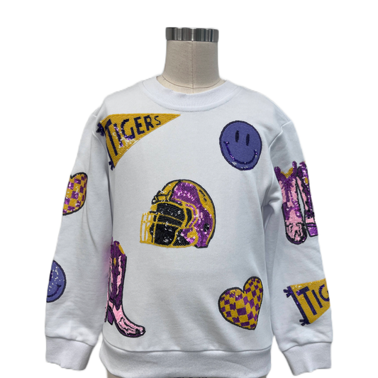 Purple and Gold Sequin Game Day Pullover Youth & Adult