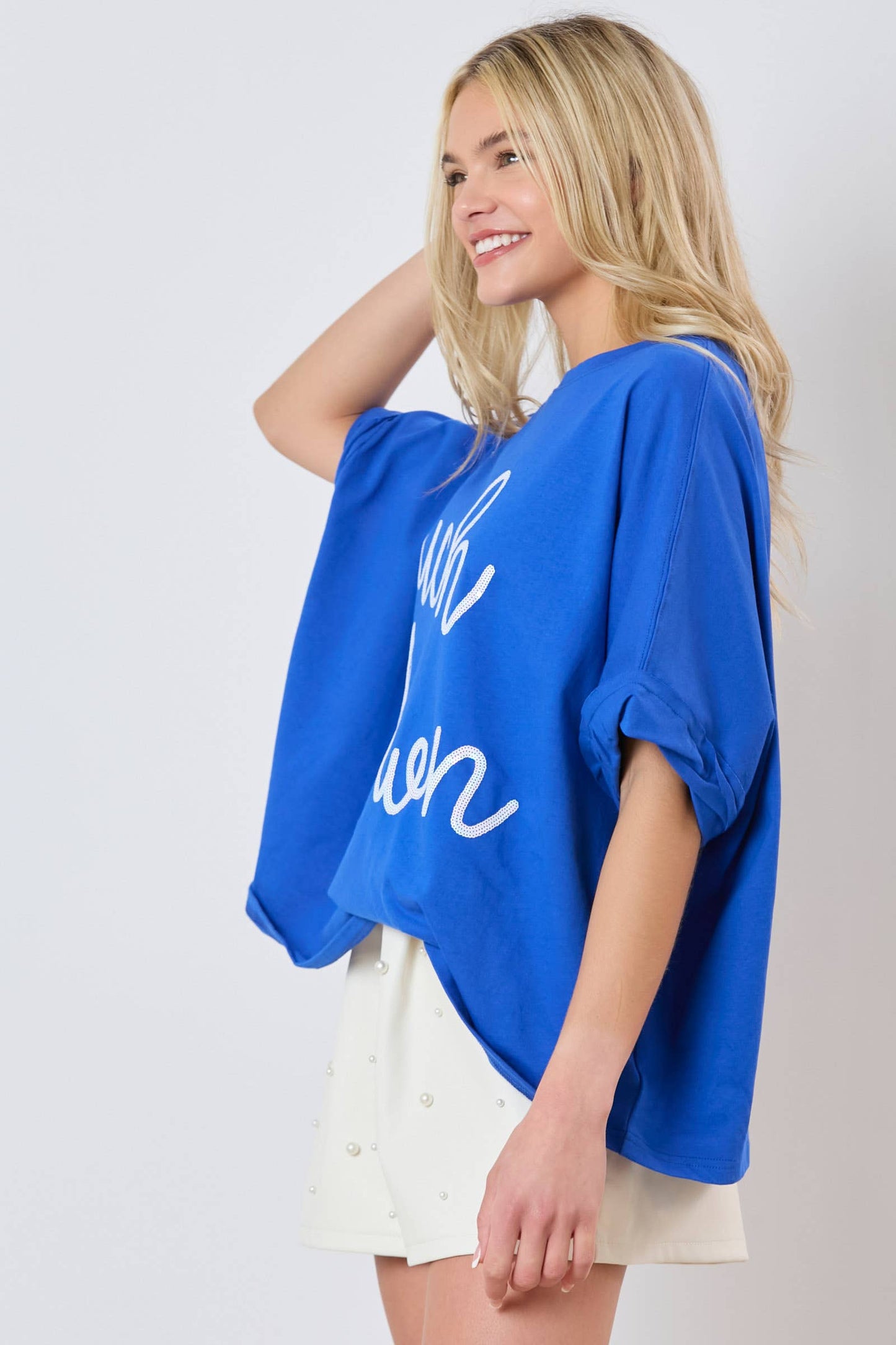 Touch Down Sequin Embroidery Oversized Top- Purple