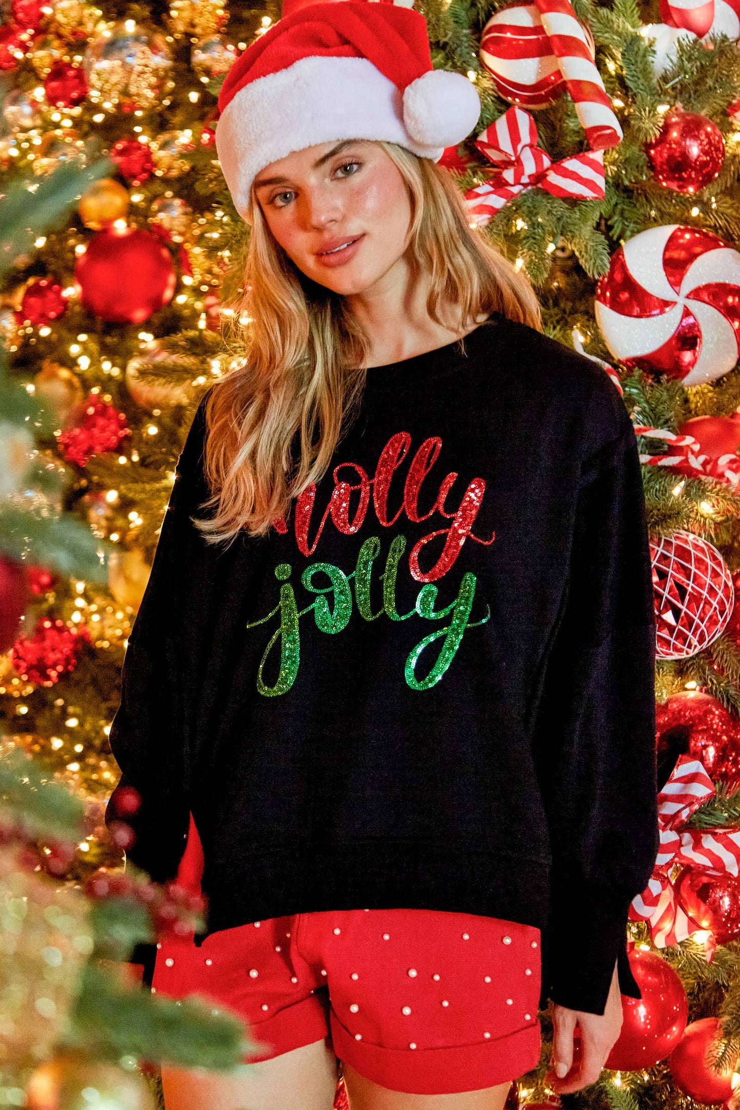 Jolly Holly French Terry Sweatshirt- Ivory