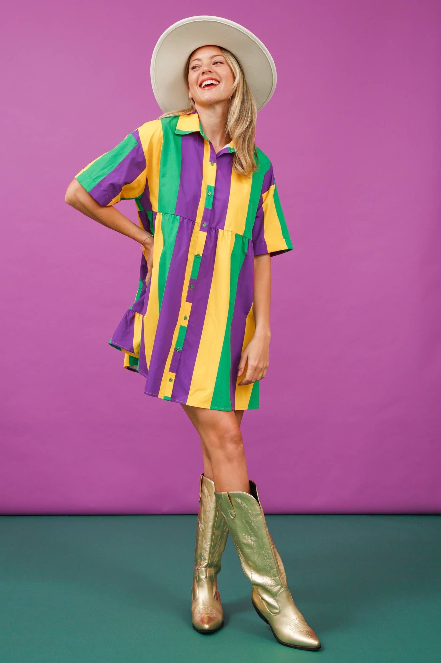 Mardi Gras Striped Shirt Dress