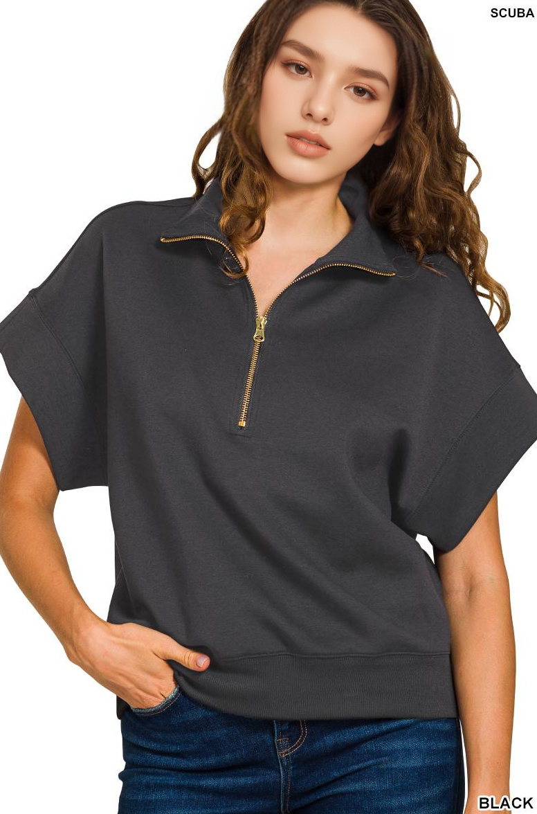 Scuba High Neck Half Zip Short Sleeve Pullover