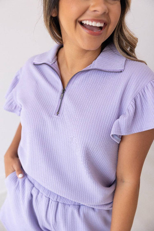 Quarter Zip Shirt with Flutter Sleeves