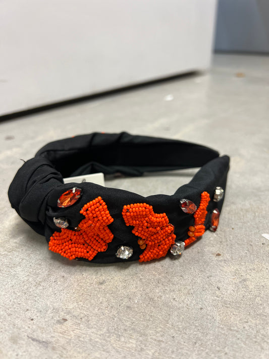 Orange Bats Seed Bead Stoned Headband