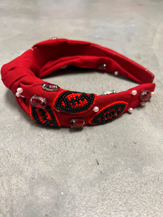 Red with Black Seed Bead Football Gameday Headband