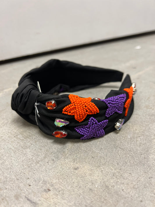 Purple & Orange Star Seed Bead Stoned Headband