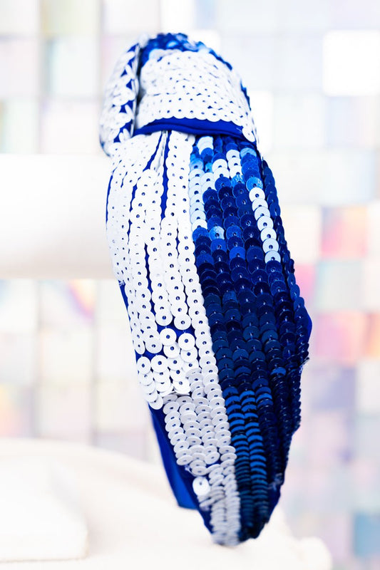 Team Colors Blue and White Sequin Knotted Headband