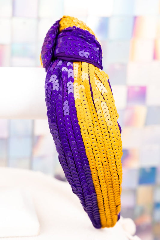 Team Colors Purple and Yellow Sequin Knotted Headband