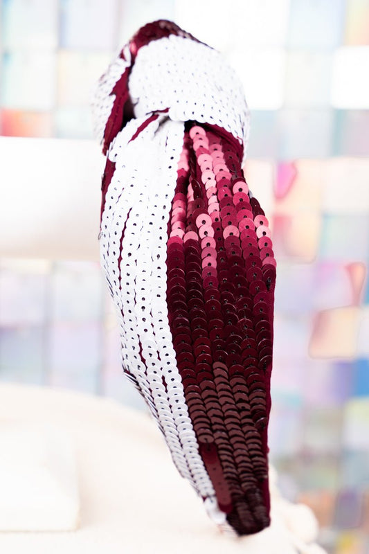 Team Colors Wine and White Sequin Knotted Headband
