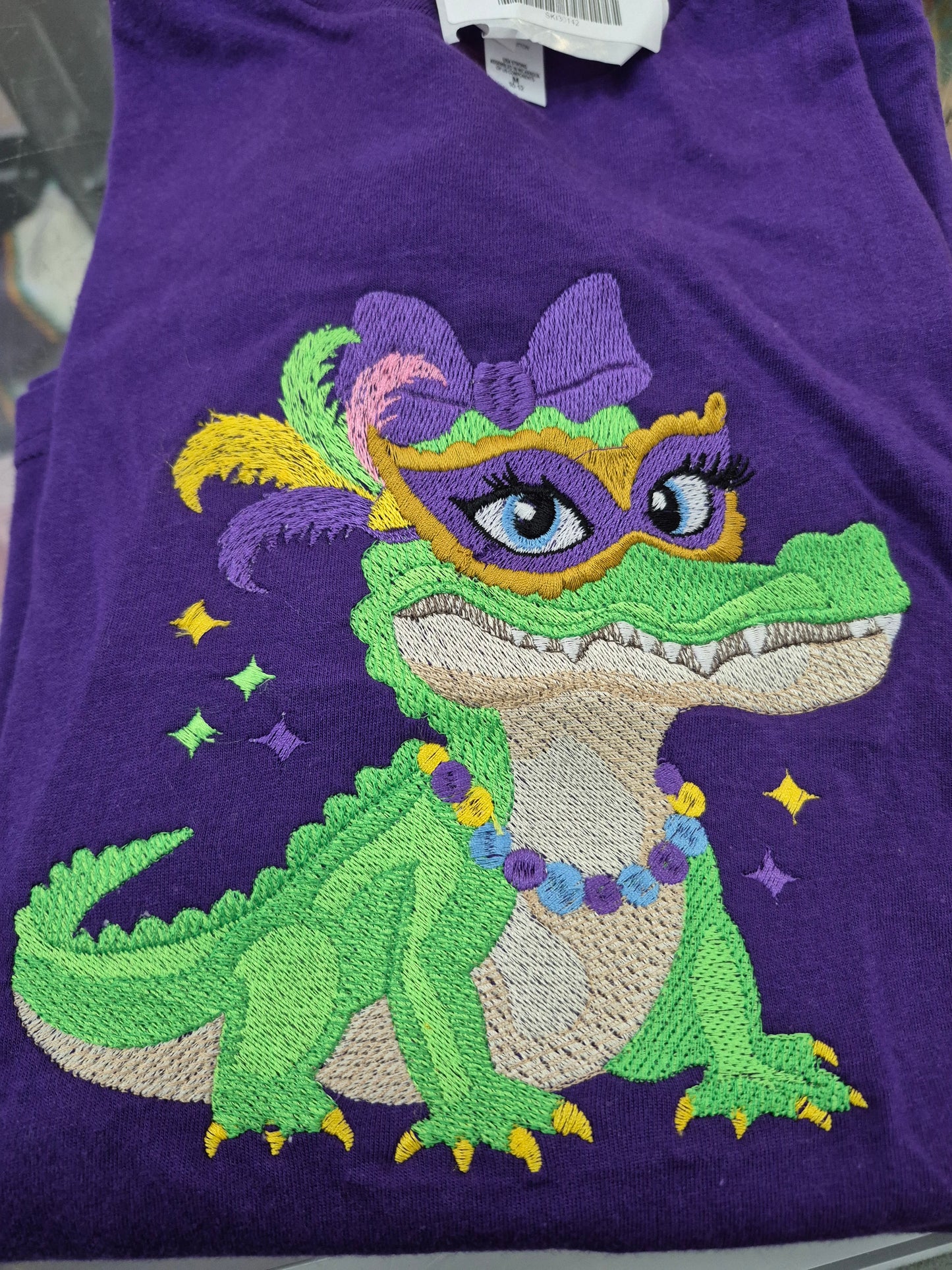 Mardi Gras  Gator Embroidered Tee