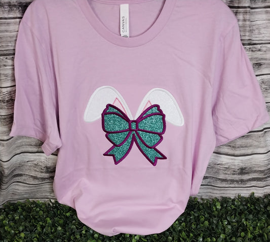 Bunny Ears W/Bow Double Layer Embroidered T-shirt
