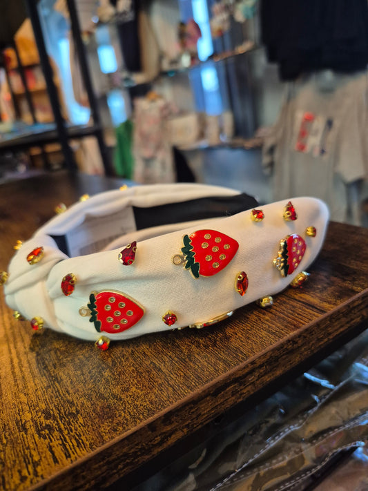 Strawberry Jeweled White Headband