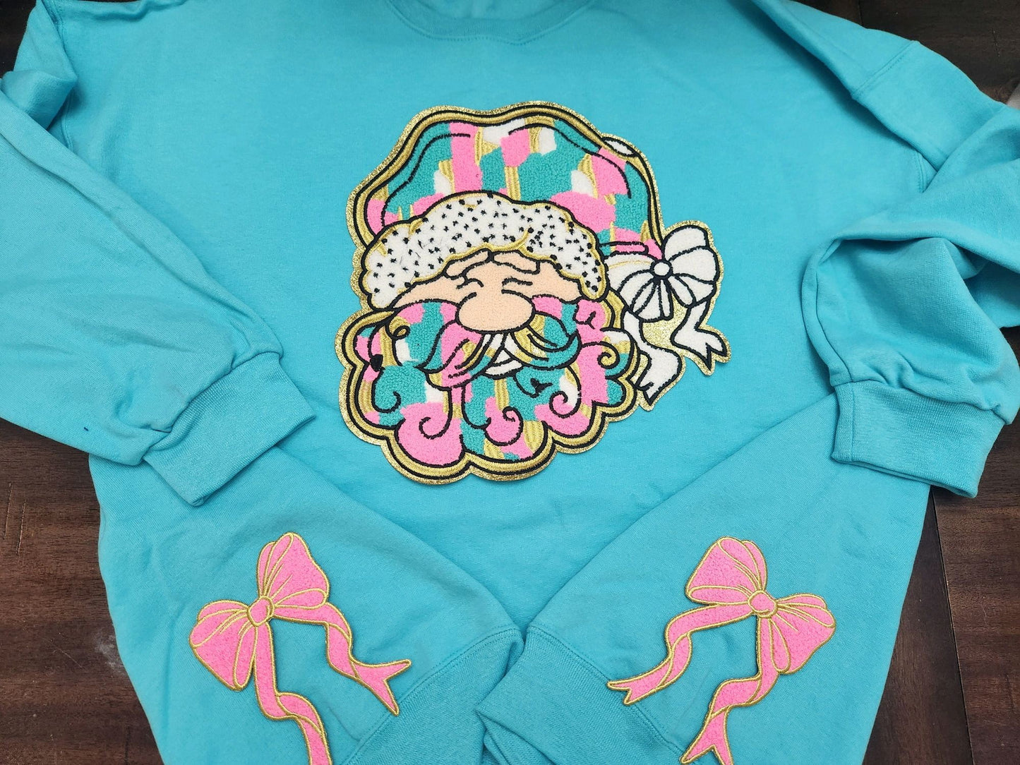 Pastel Santa Chenille Patch Sweatshirt W/Side Bows