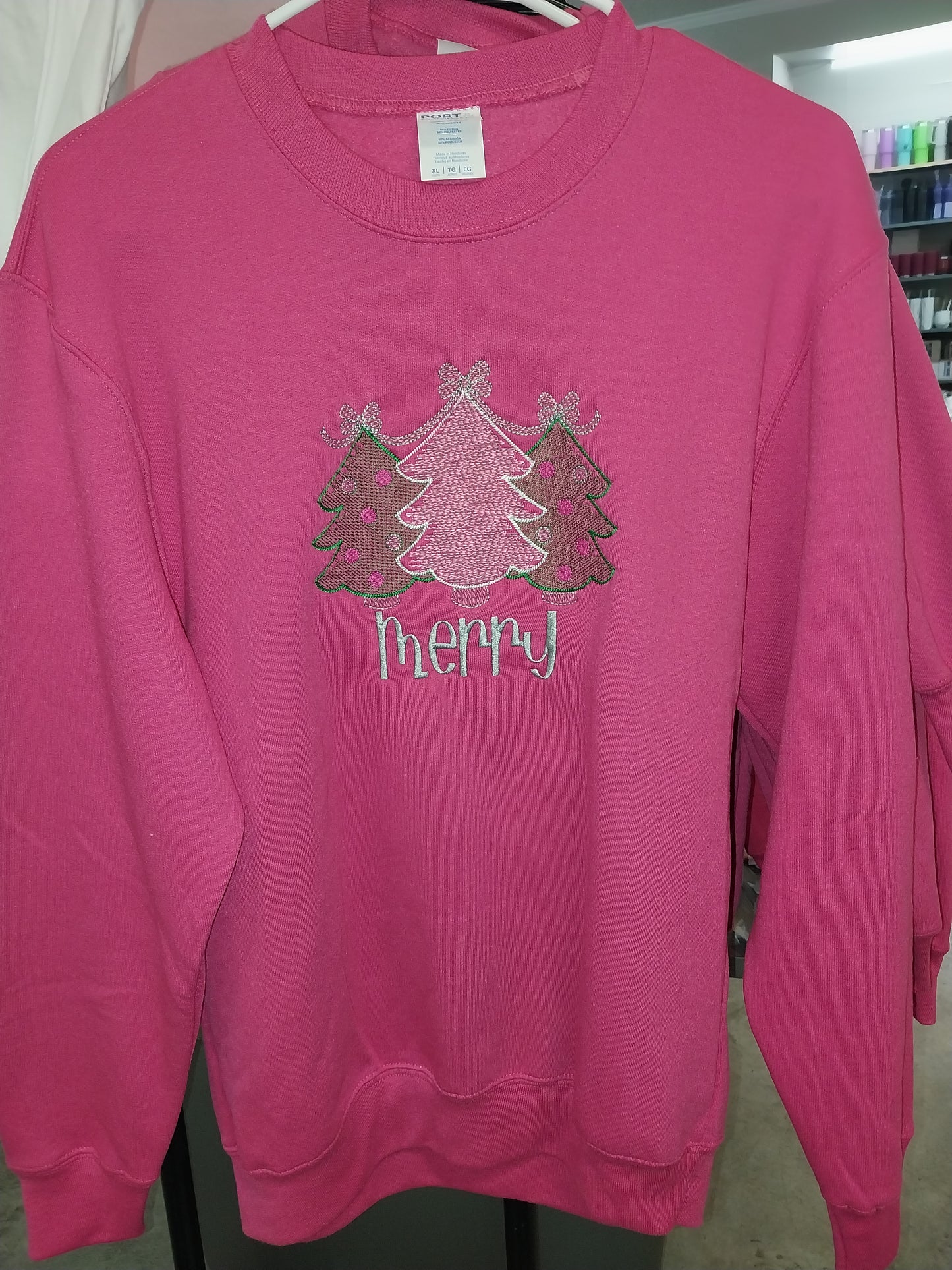 Christmas Tree Trio with Bow Embroidered Sweatshirt