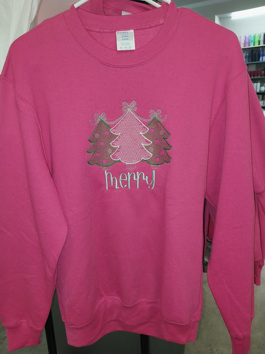 Christmas Tree Trio with Bow Embroidered Sweatshirt