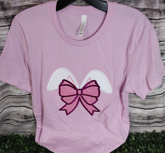 Bunny Ears W/Bow Double Layer Embroidered T-shirt
