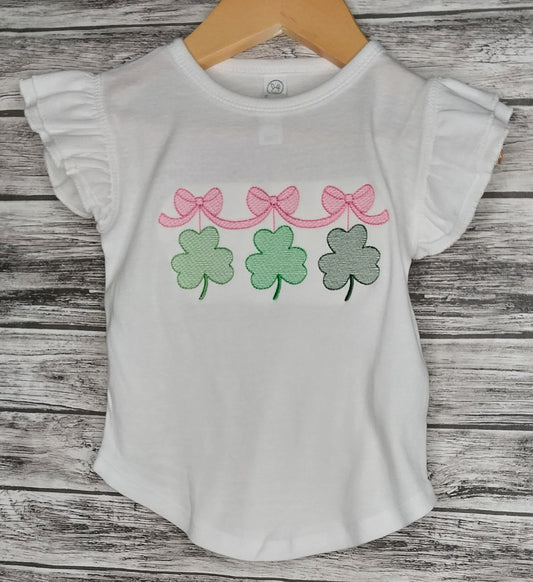 Hanging Shamrock Sketch Flutter Sleeve Embroidered T-Shirt