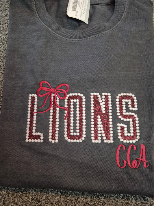 Lions- Bubble Stitched Mascot with Bow