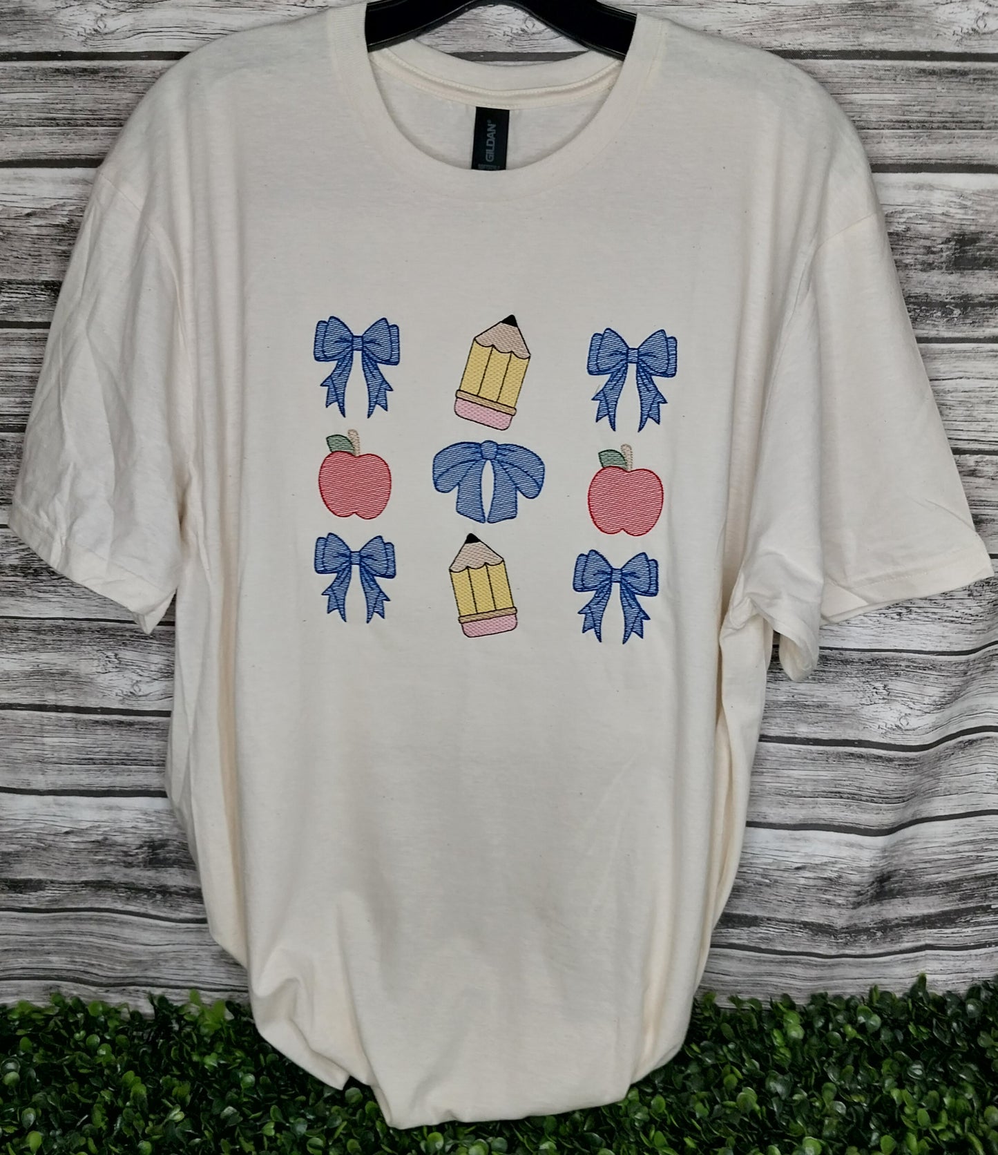 Bows Back To School Sketch Embroidered T-shirt