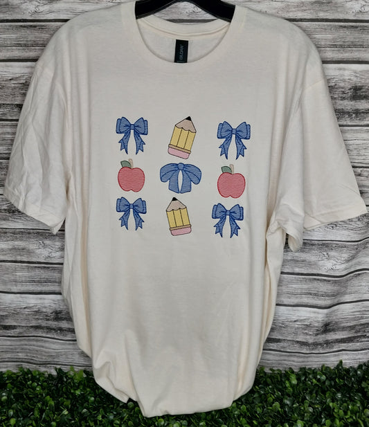 Bows Back To School Sketch Embroidered T-shirt