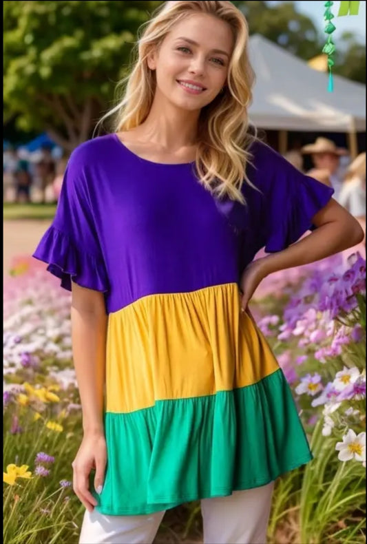 Mardi Gras Color Block Tiered Top