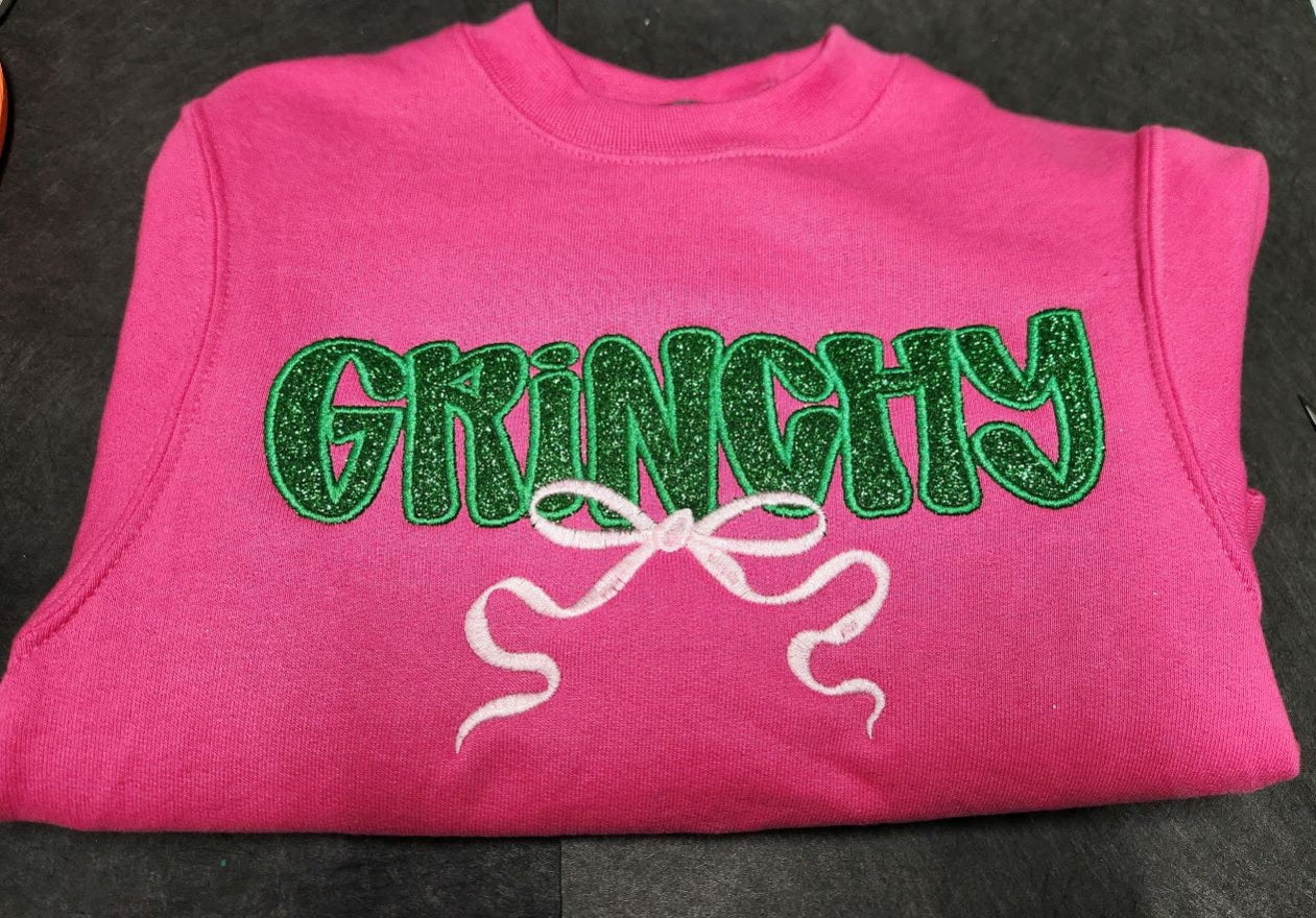 Glitter Grinchy W/Whimsy Bow Sweatshirt