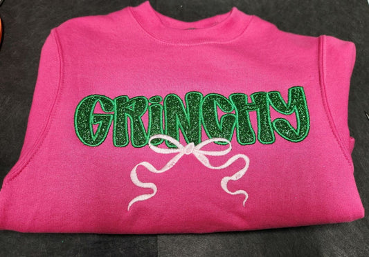 Glitter Grinchy W/Whimsy Bow Sweatshirt