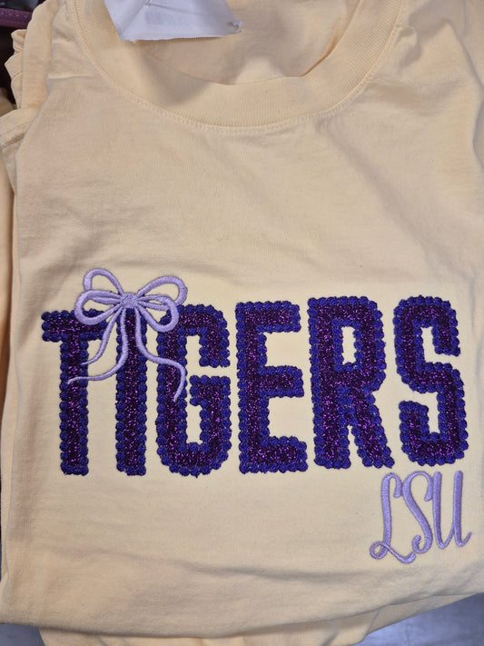 Tigers  - Bubble Stitched Mascot with Bow