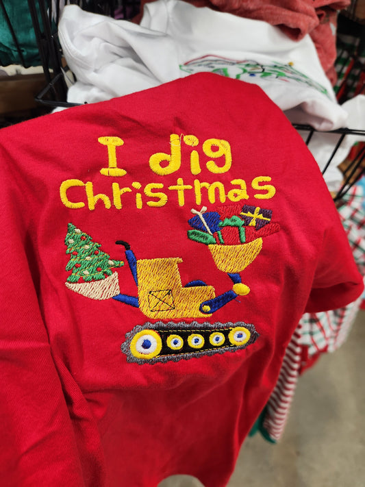 I Dig Christmas Embroidered TShirt