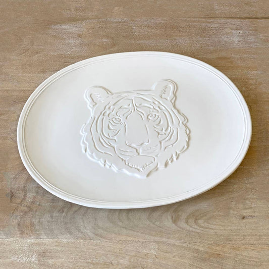 16x12 Go Get 'em Tiger Embossed Platter - White