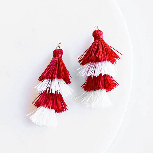 Spirit Tassel Earrings Crimson Red/White