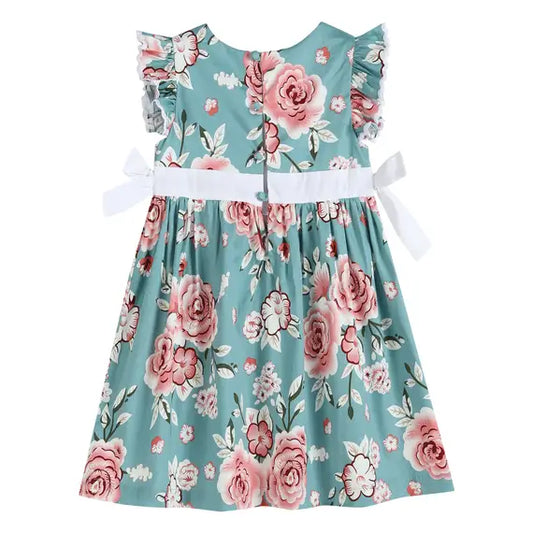 Blue and Pink Floral A-Line Dress