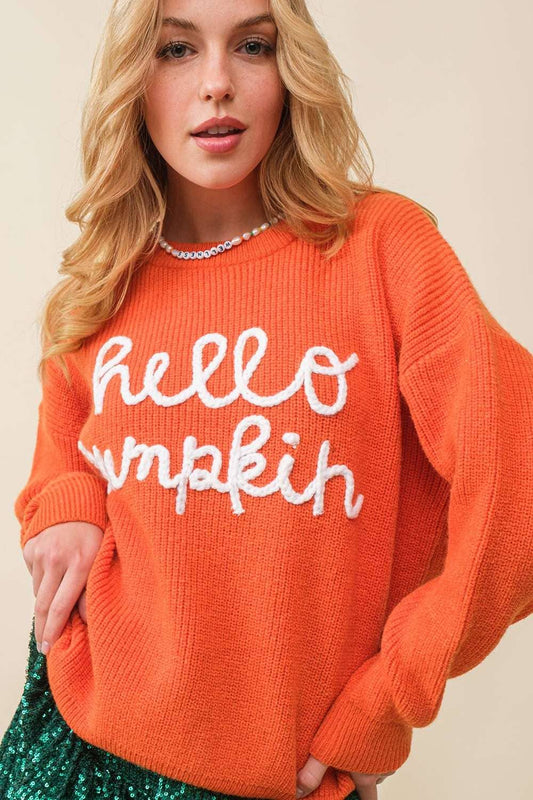 Pumpkin Letter Sweater- Burnt Orange