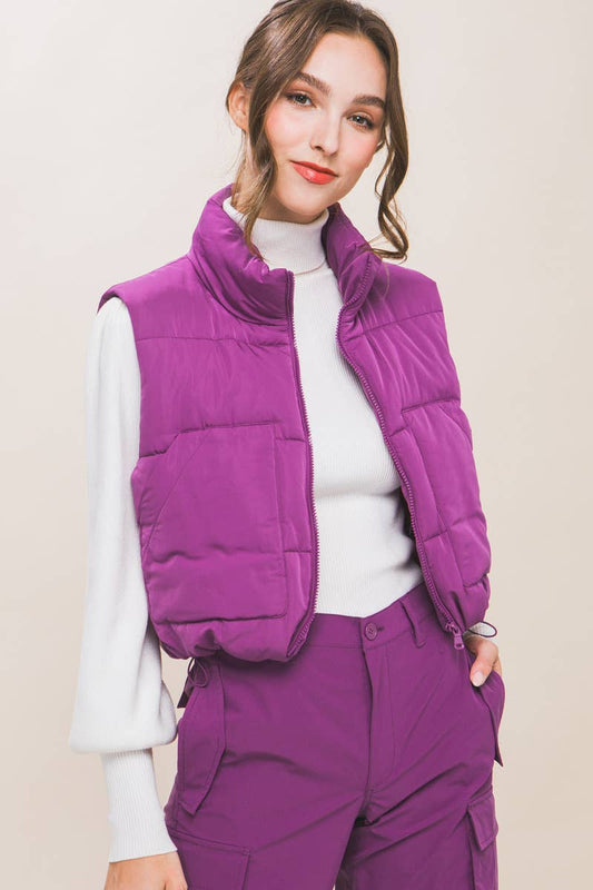 Puffer Vest With Pockets- Violet
