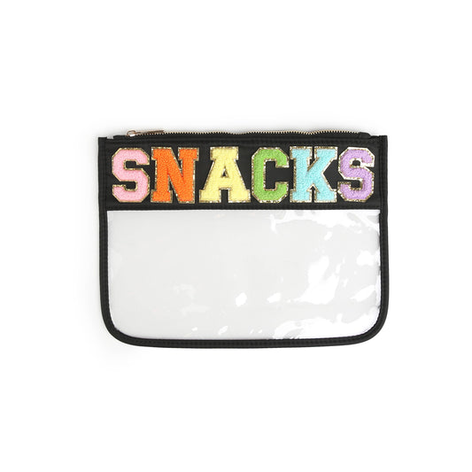 Varsity Letter Clear Zippered Pouch Bag Black w/SNACKS